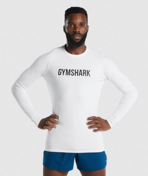 Men's Gymshark Apollo Long Sleeve T-Shirts White | NZ 0ZSFUC